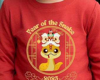 Chemise à manches longues pour le Nouvel an chinois pour tout-petit, serpent vert lunaire, zodiaque chinois 2025, t-shirt joyeux nouvel an chinois 2025