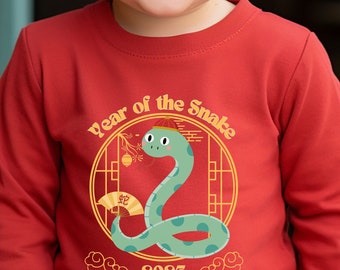 Chemise à manches longues Nouvel an chinois pour tout-petit Serpent vert 2025 Signe astrologique chinois 2025 Joyeux nouvel an lunaire chinois 2025