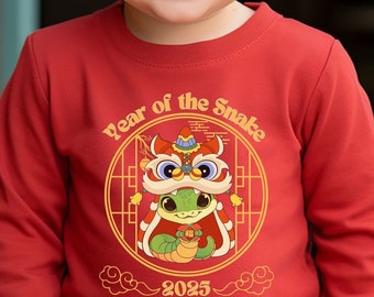 Chemise à manches longues pour tout-petit Année du serpent Chemise à manches longues Nouvel an lunaire Serpent vert chinois 2025 Signe astrologique chinois Joyeux nouvel an chinois 2025