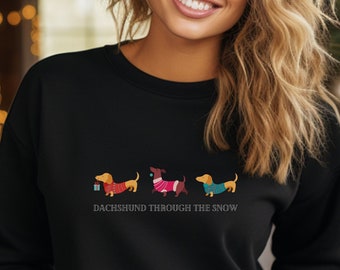 Sweat-shirt de Noël teckel, sweat-shirt de Noël pour chien mignon, sweat-shirt amoureux de teckel, sweat-shirt teckel, col d’équipage teckel, maman Doxie