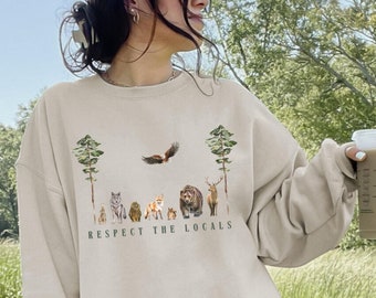 Respekt Waldtier Rundhals-Sweatshirt Waldkreaturen Forestcore Müsli Mädchen Shirt Cottagecore Hoodie Eule Fuchs Bär Deer Hawk Einheimischen