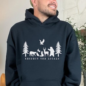 Respect Forest Wildlife Woodland Creatures Forestcore Hooded Sweatshirt Granola Girl Shirt Cottagecore Hoodie Owl Wolf Bear Deer Hawk Locals