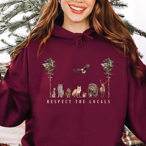 Respect Forest Animal Woodland Creatures Forestcore Hooded Sweatshirt Granola Girl Shirt Cottagecore Hoodie Owl Fox Bear Deer Hawk Locals
