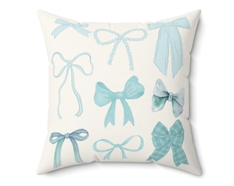 Sea Blue Coquette Pillow Coquette Home Decor Room Decor Coquette Bow Print Pillow Soft Girl Coquette Ribbon Coquette Decor Aesthetic Pillows