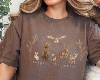 Respektera lokalbefolkningen Skogsdjur T-shirt Skogsdjur Forestcore Hoodie Granola Girl Shirt Cottagecore Sweatshirt Uggla Räv Björn Hjort