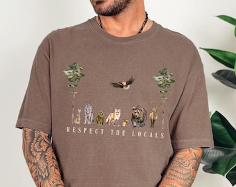 Respect the Locals Forest Animal Shirt Woodland Creatures Forestcore Hooded Tee Granola Girl TShirt Cottagecore Sweatshirt Owl Fox Bear Deer