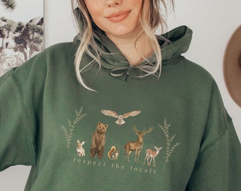 Achtung der Einheimischen Waldtier Waldkreaturen Forestcore Kapuzensweatshirt Granola Girl Shirt Cottagecore Sweatshirt Eule Fuchs Bär Deer