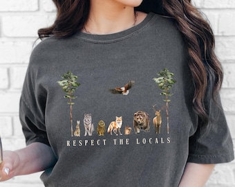 Respect the Locals Forest Animal Shirt Woodland Creatures Forestcore Hooded Tee Granola Girl TShirt Cottagecore Sweatshirt Owl Fox Bear Deer