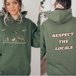 Respect Forest Wildlife Animal Woodland Creatures Forestcore Hooded Sweatshirt Shirt Hoodie Owl Fox Wolf Bear Deer Hawk Eagle Locals Sweater