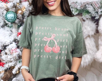 Coquette Shirt Cherry Bow TShirt Oversized T-Shirt Comfort Colors Shirt Coquette Pink Ribbon Soft Girl Aesthetic Pink Bow Pretty Heart Soul
