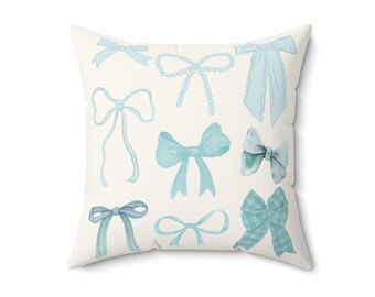Sea Blue Coquette Pillow Coquette Home Decor Room Decor Coquette Bow Print Pillow Soft Girl Coquette Ribbon Coquette Decor Aesthetic Pillows