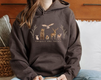 Achtung der Einheimischen Waldtier Waldkreaturen Forestcore Kapuzensweatshirt Granola Girl Shirt Cottagecore Sweatshirt Eule Fuchs Bär Deer