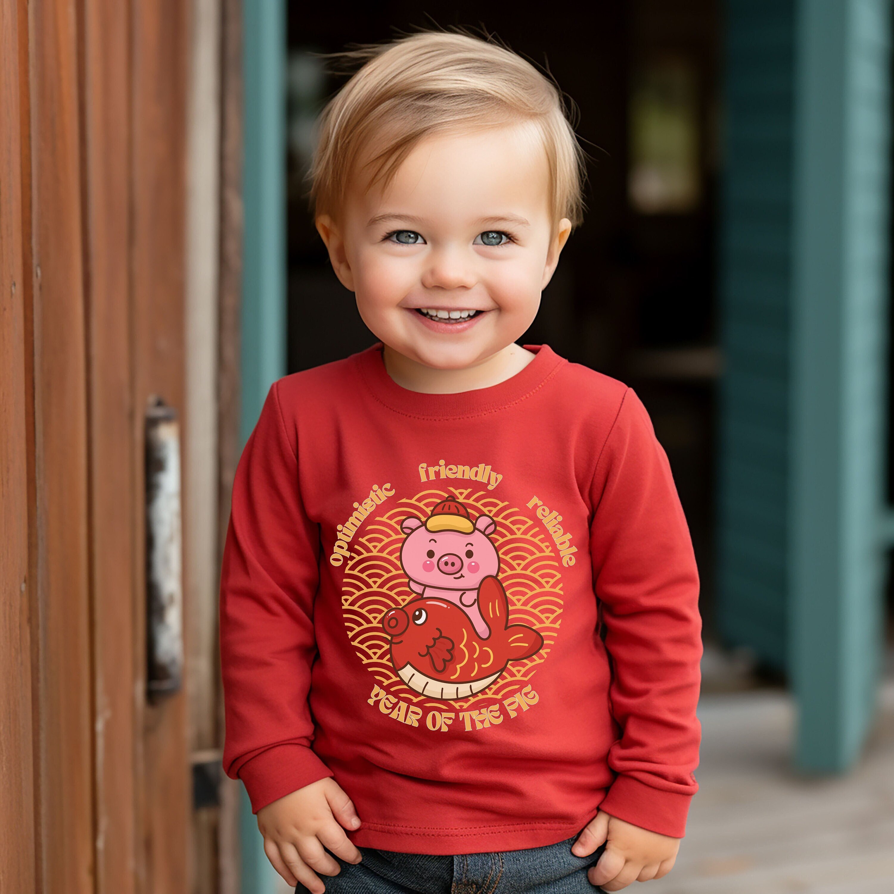 Chemise à manches longues pour le Nouvel An lunaire pour tout-petit Nouvel An chinois du dragon 2024 Signe astrologique chinois Joyeux Nouvel An lunaire 2024