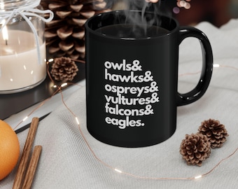 Taza de café con aves rapaces, halcón, águila pescadora, buitre, halcón, rapaz, regalo para observadores de aves, taza para amantes de las aves, regalo para observadores de aves, taza de café negra, nerd de las aves
