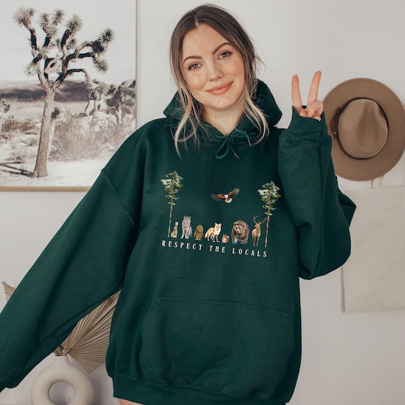 Respect Forest Animal Woodland Creatures Forestcore Hooded Sweatshirt Granola Girl Shirt Cottagecore Hoodie Owl Fox Bear Deer Hawk Locals