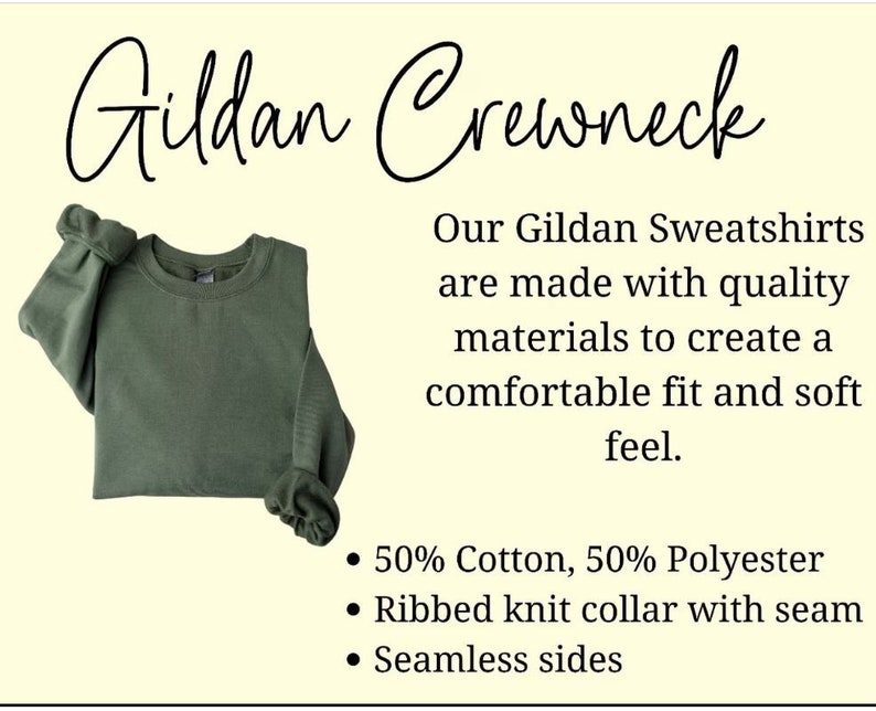 Peut inclure: Un sweat-shirt &agrave; col rond Gildan vert, compos&eacute; de 50 % de coton et de 50 % de polyester. Il est dot&eacute; d'un col c&ocirc;tel&eacute; avec une couture et de c&ocirc;t&eacute;s sans couture.