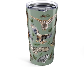 Vaso de aves rapaces Halcón Búho real Búhos Ornitólogo Observador de aves Regalo Amante de los nerds Observadores de aves Taza de café Raptor Acero Agua Patrón de observación de aves