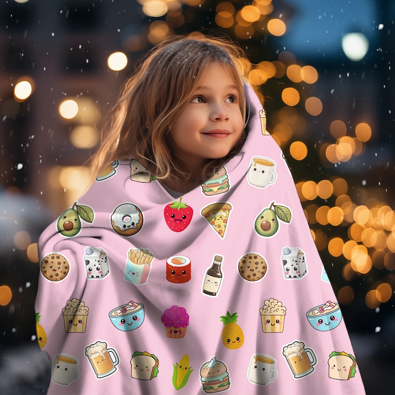 Cute Kawaii Food Pattern Plush Throw Blanket for Kids Cozy Etsy
