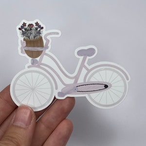 Cute Purple Bicycle Sticker with Flower Basket Summer Weatherproof Sticker for Water Bottles Laptops Scrapbooking Journals Aesthetic Vintage