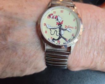Dr. Seuss Cat in the Hat Authentic Watch 1997 stainless elastic band with case