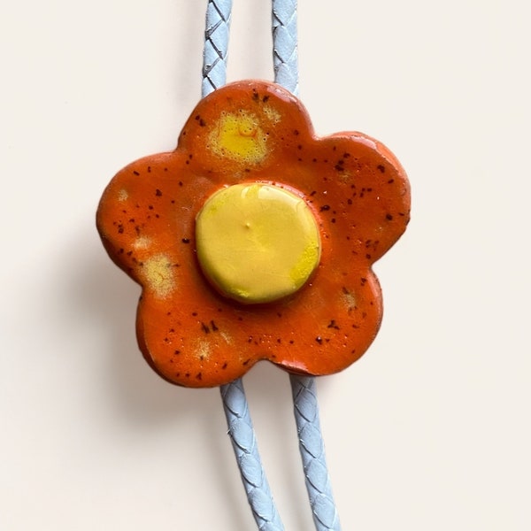 Orange Flower Modern Handmade Ceramic Bolo Tie Jewelry