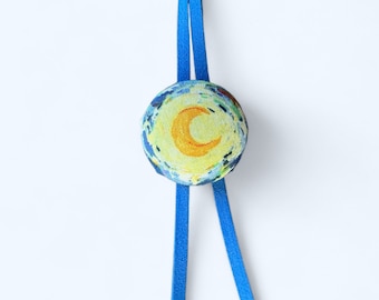 Van Gogh Starry Night Moon Modern Handmade Fabric Bolo Tie Jewelry