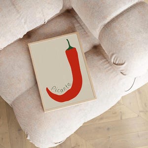 Picante - pittige rode chilipeper digitale kunstafdruk | Modern minimalistisch keukenmuurdecor | Muurkunst direct downloaden | Woondecoraties