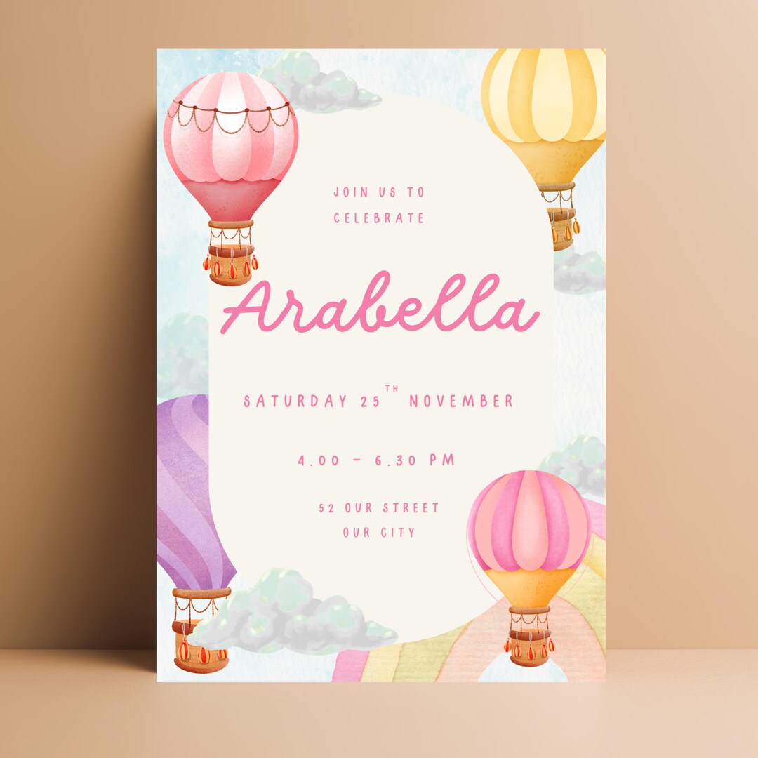 Max Air Invitations Hot Air Balloon Birthday Invitations Printed, Pack of 7 With Envelopes ...