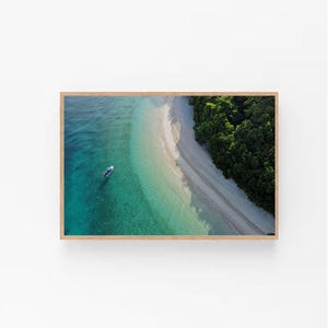 Fitzroy Island Coastal Beach Print, Aerial Ocean, Boat Wall Art, Digital Download Photography, Nature Photography, Sea Art Print