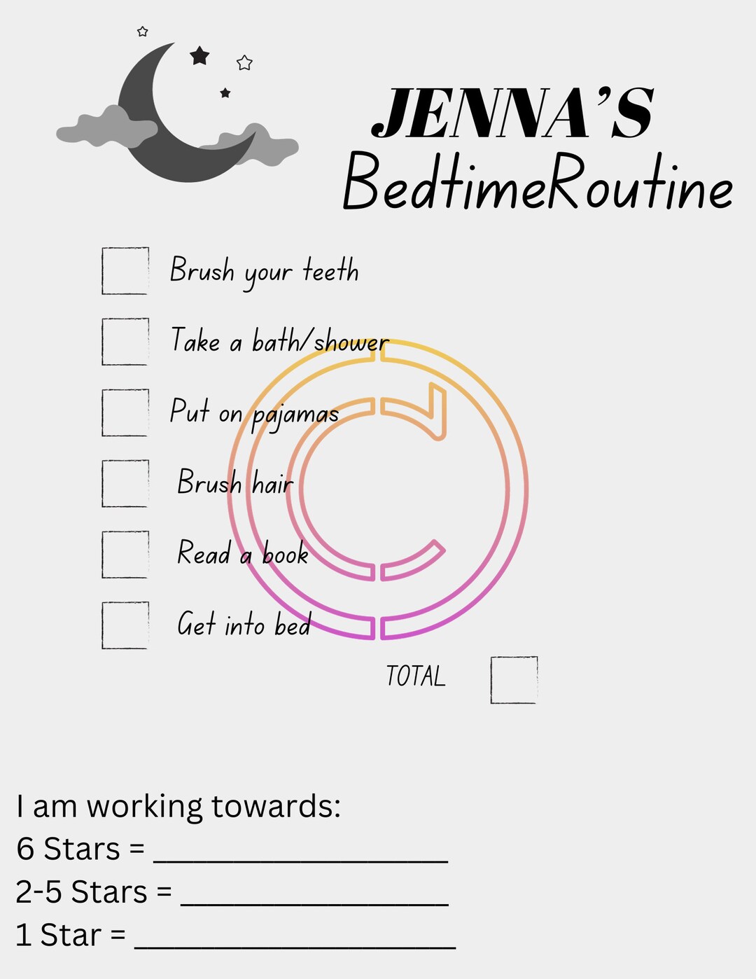 Kids Bedtime Routine Checklist & Incentive Chart - Etsy