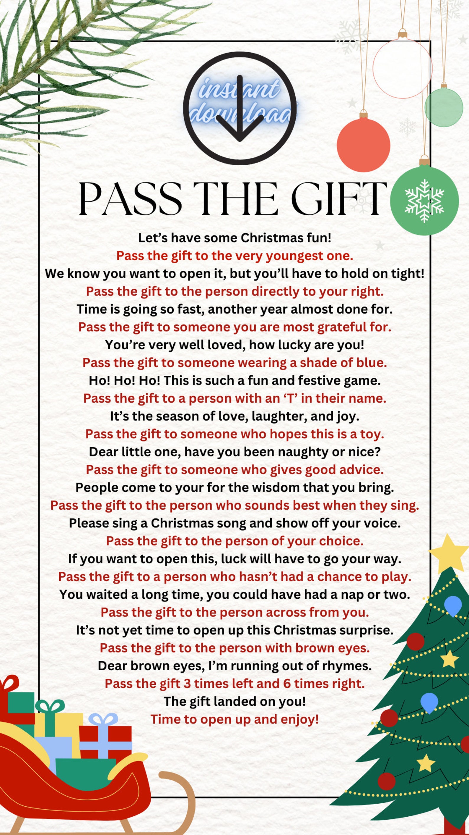 Pass the Gift Christmas Game - Etsy