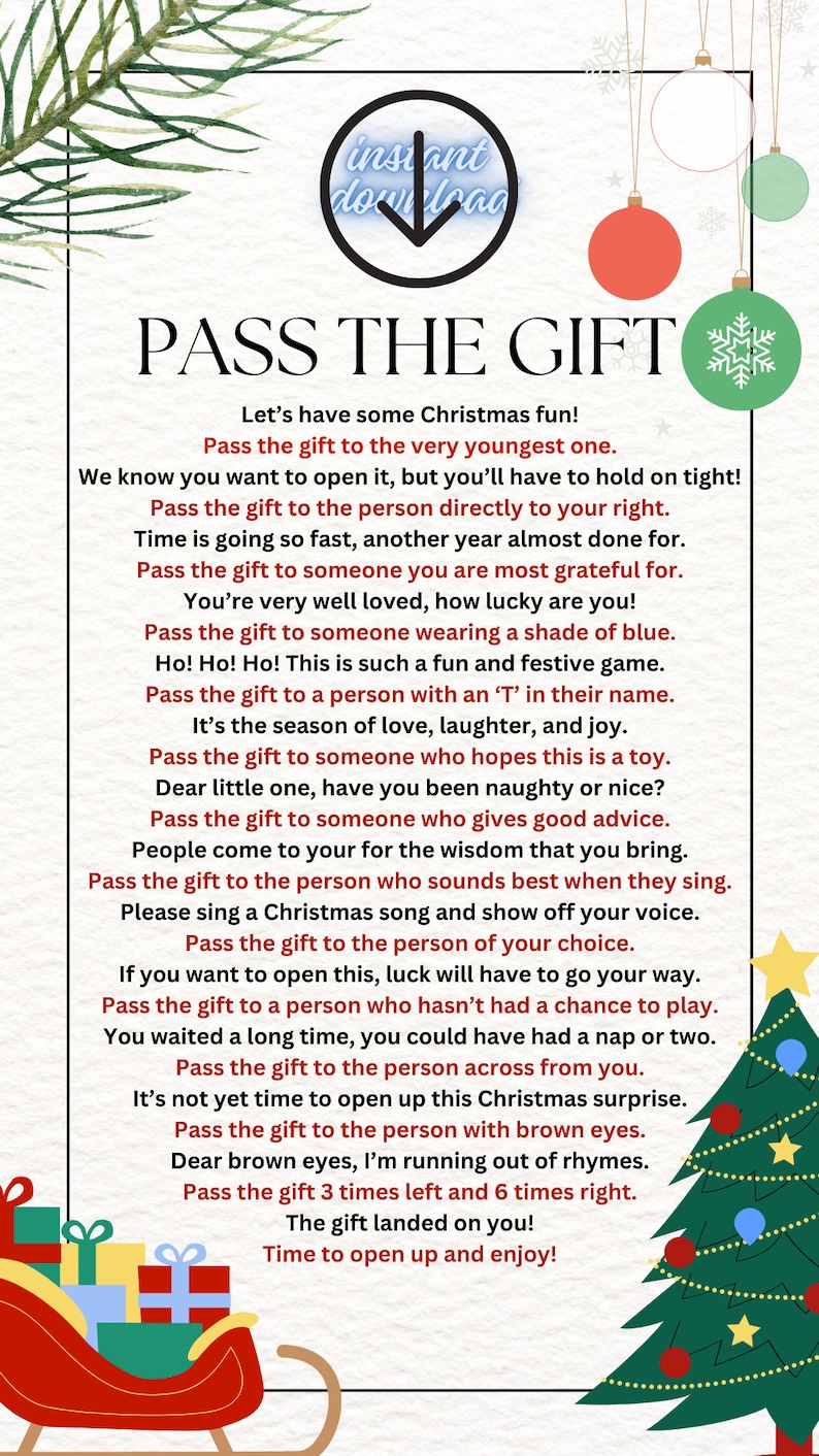 Pass the Gift Christmas Game - Etsy