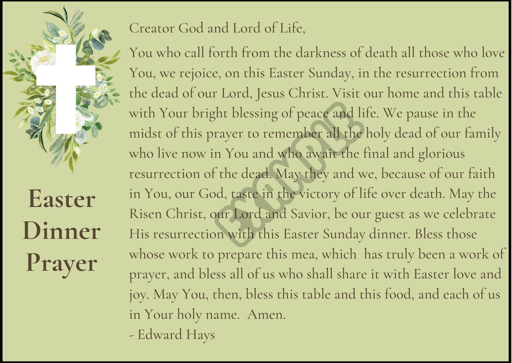 Easter Dinner Prayer, Dinner Prayer, Easter Family Blessing - Etsy