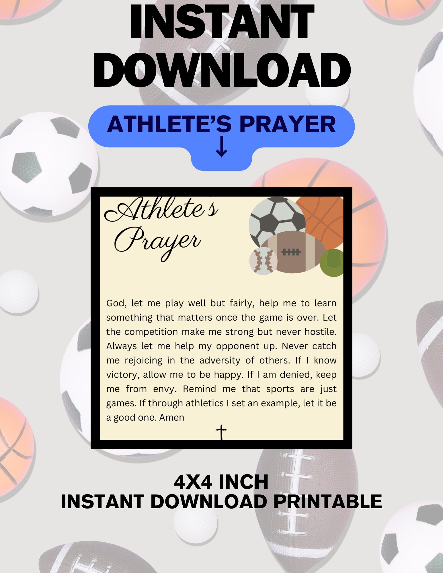 Athlete's Prayer, 4x4 Instant Download Athlete's Prayer, Sports