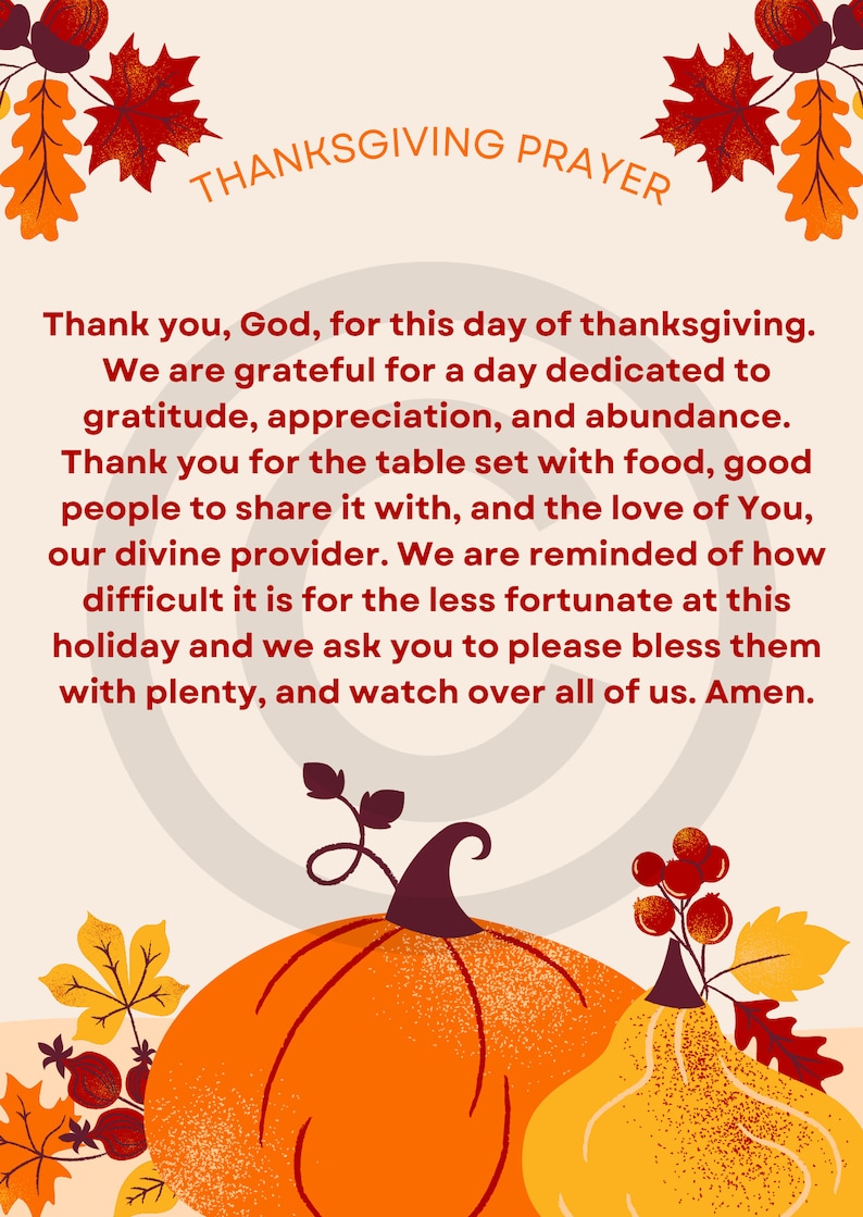 A Thanksgiving Day Prayer Etsy