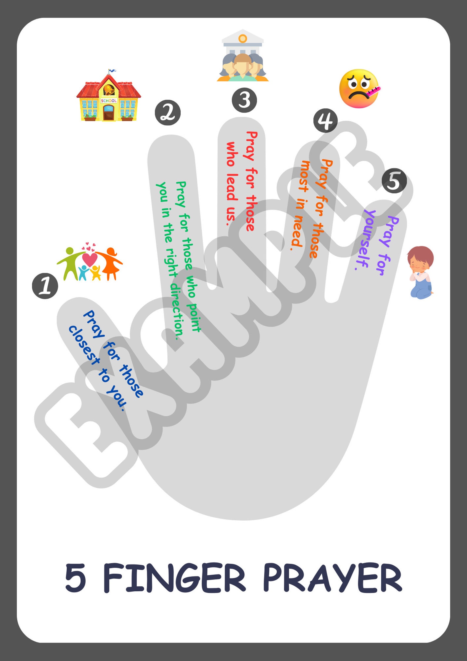 Five Finger Prayer Worksheet Children S Prayer Learn To Pray Etsy