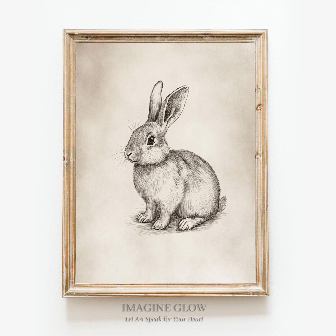 Vintage Rabbit Sketch Art Print Bunny Wall Art Rustic Bunny Drawing ...