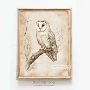 Owl Sketch Vintage Art Print Rustic Owl Wall Decor Antique Bird Wall Art Classic Botanical Bird Artwork Rustic Farmhouse Elegant Bird Decor