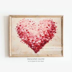 Heart Valentine Print Vintage Red Pink Heart Poster Valentines Day Wall Art Romantic Heart Decor Wedding Gift for Her Anniversary Poster
