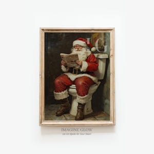 Santa Claus Bathroom Art, Vintage Christmas Decor, Antique Festive Poster, Printable Art, Holiday Wall Decor, Digital Download