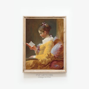 Girl Reading Portrait - Antique 18th Century Painting - Vintage Wall Art - Farmhouse Decor - Instant Digital Download