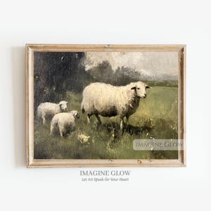 Lambs in Meadow Print Vintage Sheep Wall Art Decor Antique Lamb Wall Decor Rustic Farmhouse Wall Art Vintage Spring Animal Print