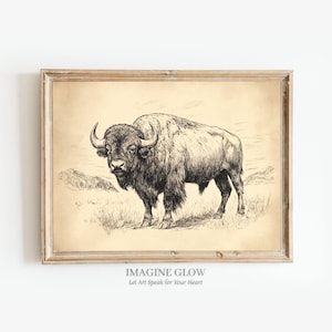 Buffalo Vintage Sketch Art Print Rustic Western Wall Art Hand Drawn Bison Illustration Farmhouse Decor Printable Wildlife Artwork