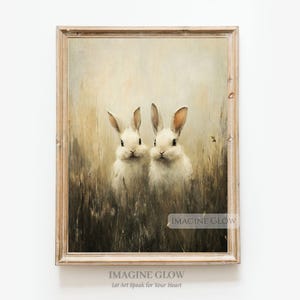 Vintage Bunnies Painting: Farmhouse Rabbit Wall Art (Digital Download)