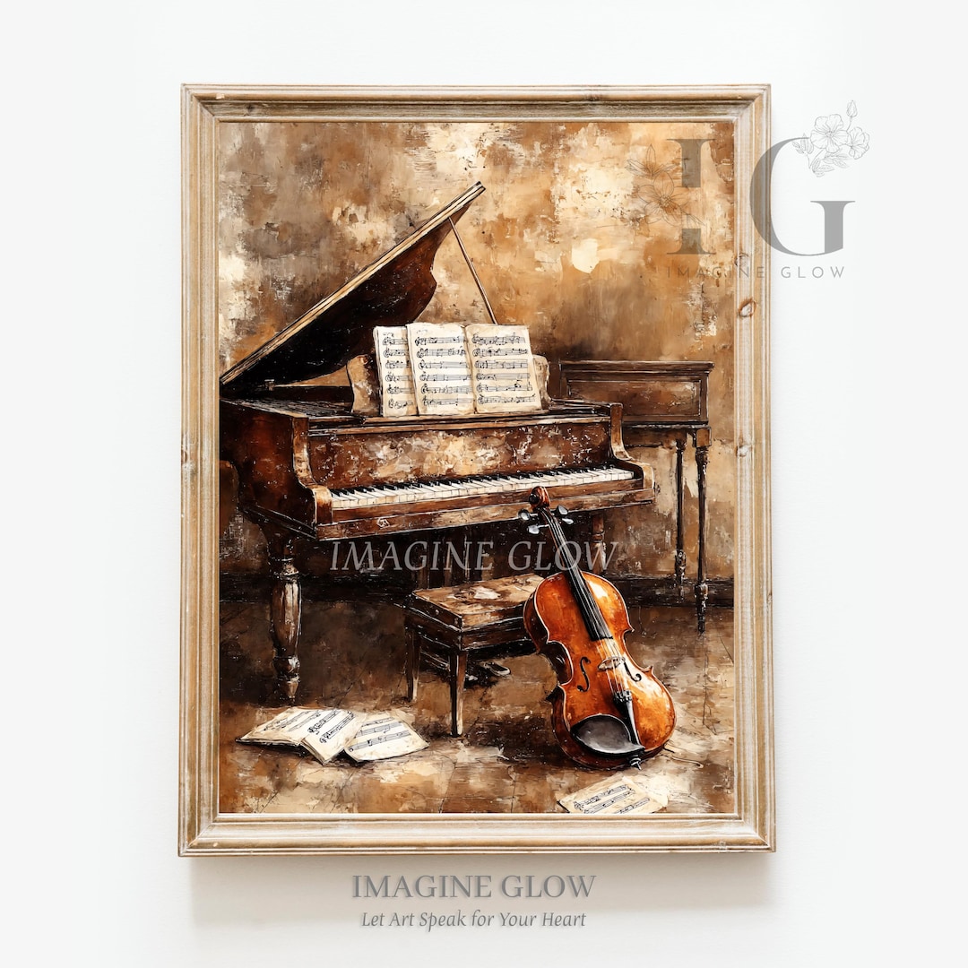 Vintage Music Room Art Print: Piano & Violin (digital Download) - Etsy