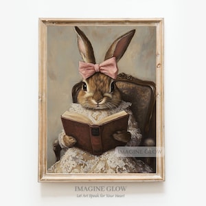 Hase Lesebuch Vintage Kunstdruck Wunderliche Kaninchen Wand Kunst Antike Kaninchen Wanddekor Bauernhaus Häschen Druck Rustikale Cottagecore Dekor