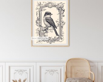 Vintage impression d'oiseau, décoration murale d'art d'oiseau antique, art mural printanier, oeuvre d'art d'oiseau botanique classique, style ferme rustique, décoration d'oiseau élégant