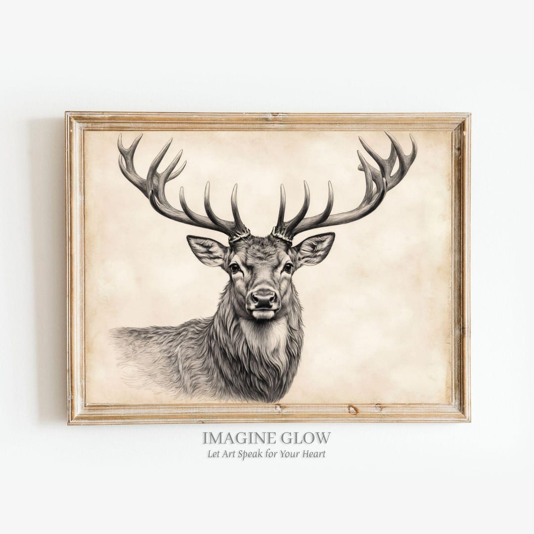 Vintage Deer Sketch Art Print Stag Wall Art Rustic Woodland Decor ...