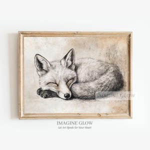 Sleeping Fox Sketch Art Print: Rustic Wildlife Nursery Decor (Digital Download)