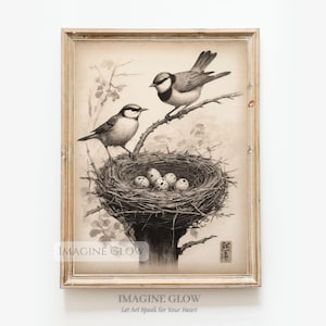 Vogelnest Print - Frühlings Wandkunst mit Eiern - Vintage Frühlings Print - Vogel Poster - Naturinspiriertes Kunstwerk für das Wohndekor